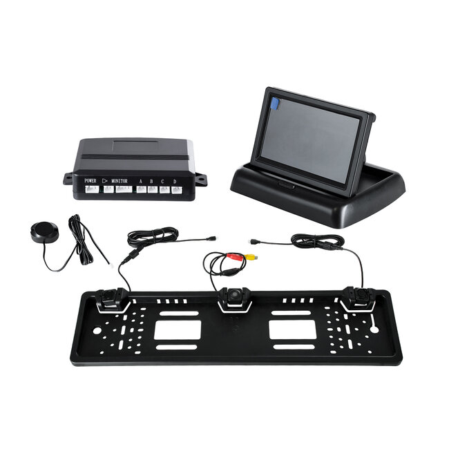 86011 Σύστημα Παρκαρίσματος 170° σε Πλαίσιο Πινακίδας με 2 Αισθητήρες, 1 Night Vision Κάμερα με Parking Lines & Οθόνη 4.3 inch LCD 1080p CMOS Signal DC 12V Μ11.5 x Π7.5 x Υ2.4cm - 1 Χρόνο Εγγύηση