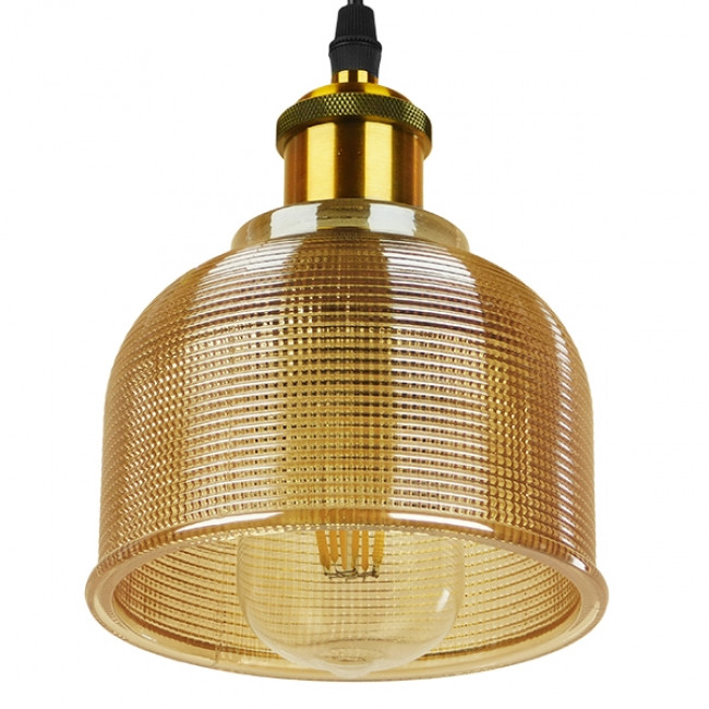 Vintage Κρεμαστό Φωτιστικό Οροφής Μονόφωτο Χρυσό Γυάλινο Διάφανο Καμπάνα με Χρυσό Ντουί Φ14  SEGRETO GOLD 01448 - 5