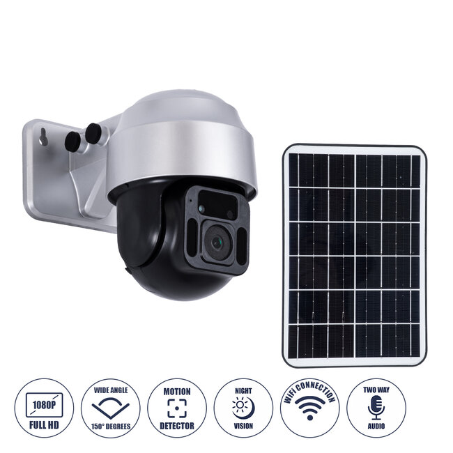 86049 Αυτόνομη Ηλιακή Camera 1080P 2MP WiFi 150° Μπαταρία 3200mAh Φωτοβολταϊκό Πάνελ Αισθητήρα Ημέρας-Νύχτας & Ρύθμιση Χρόνου Διπλή Κατέυθυνση Ομιλίας Αδιάβροχη IP66 Ψυχρό Λευκό 6000K - Ασημί