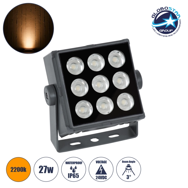  FLOODTINY 90367 Προβολέας Σποτ Wall Washer LED 27W 2835lm 3° DC 24V Αδιάβροχο IP65 Ultra Θερμό Λευκό 2200K Dimmable - Bridgelux SMD Chip - Γκρι Ανθρακί - Μ13.8 x Π16.4 x Υ7cm - 3 Χρόνια Εγγύηση