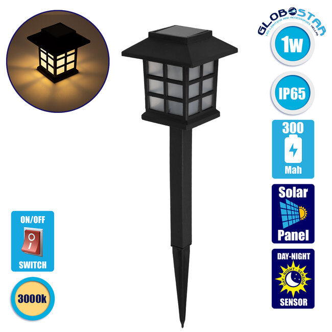 71524 Αυτόνομο Ηλιακό Φωτιστικό LED SMD 1W 95lm με Ενσωματωμένη Μπαταρία 300mAh - Φωτοβολταϊκό Πάνελ με Αισθητήρα Ημέρας-Νύχτας IP65 Φανάρι Κήπου Θερμό Λευκό 3000K