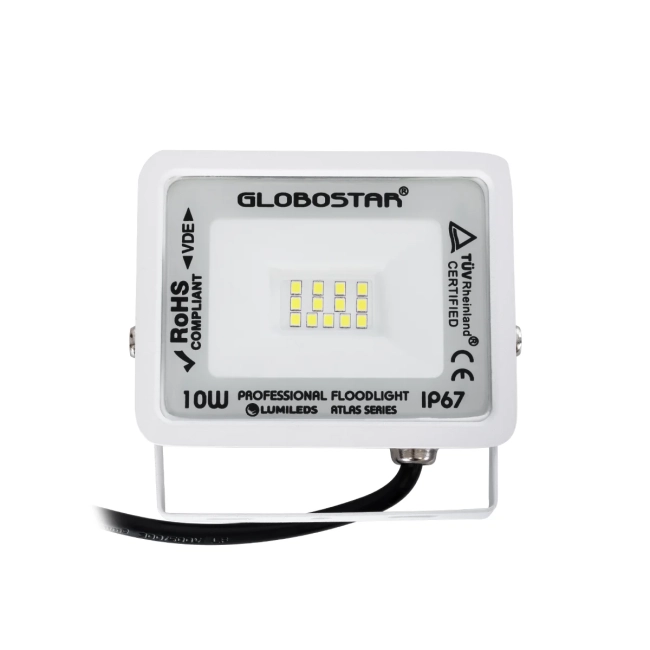  ATLAS 61404 Προβολέας LED 10W 1250lm 120° AC 220-240V Αδιάβροχο IP67 Ψυχρό Λευκό 6000K - Lumileds SMD Chip - TÜV Rheinland Certified - Λευκό Ματ - Μ10 x Π2 x Υ8cm - 5 Χρόνια Εγγύηση