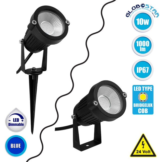 75587 Προβολάκι Κήπου Καρφωτό - Δαπέδου Bridgelux COB LED 10W 1000lm 35° DC 12-24V Αδιάβροχο IP67 Ultra Μπλε Dimmable