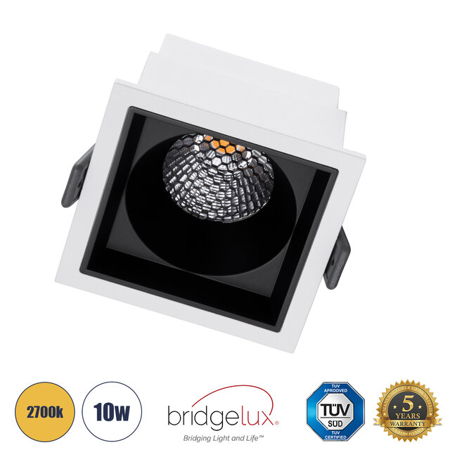 PLUTO-M 60271 Χωνευτό LED Spot Downlight TrimLess Μ8.4xΠ8.4cm 10W 1250lm 38° AC 220-240V IP20 Μ8.4 x Π8.4 x Υ5.9cm - Τετράγωνο - Λευκό με Μαύρο Κάτοπτρο & Anti-Glare HoneyComb - Θερμό Λευκό 2700K - Bridgelux COB - 5 Years Warranty PLUTO-M 60271 Χωνευτό LED Spot Downlight TrimLess Μ8.4xΠ8.4cm 10W 1250lm 38° AC 220-240V IP20 Μ8.4 x Π8.4 x Υ5.9cm - Τετράγωνο - Λευκό με Μαύρο Κάτοπτρο & Anti-Glare HoneyComb - Θερμό Λευκό 2700K - Bridgelux COB - 5 Years Warranty