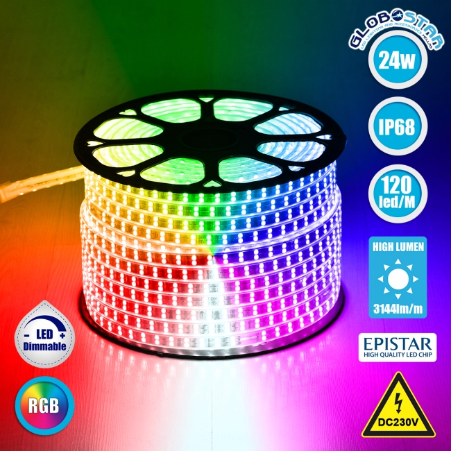 70517 Wide Ταινία Διπλής Σειράς Epistar LED SMD 5050 1m 24W/m 60LED/m 3144lm/m 120° DC 230V Αδιάβροχη IP68 RGB Dimmable