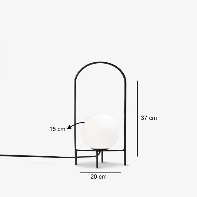 SPIDY 204-0139 Μοντέρνο Eπιτραπέζιο Φωτιστικό Μονόφωτο 1 x E27 IP20 Μαύρο Μέταλλο με Λευκό Γυαλί - Μ20 x Π20 x Υ37cm