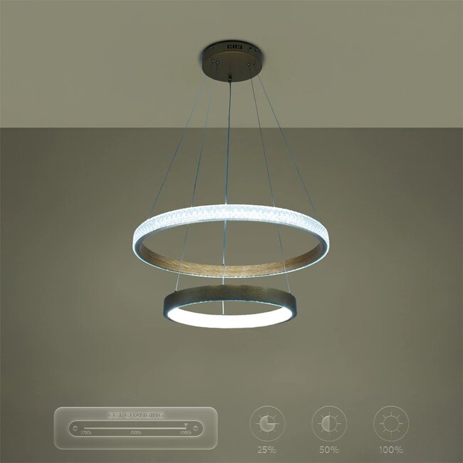 kelvo® DIAMOND KLV-101-0236 Κρεμαστό Φωτιστικό Οροφής LED 75W 7500lm 360° AC 220-240V IP20 Ρυθμιζόμενο Λευκό CCT με Χειριστήριο από 2700K έως 6000K Dimmable - Lumileds SMD Chip - Χρυσό Πλατίνα - Μ60 x Π60 x Υ40cm - 3 Χρόνια Εγγύηση - 14