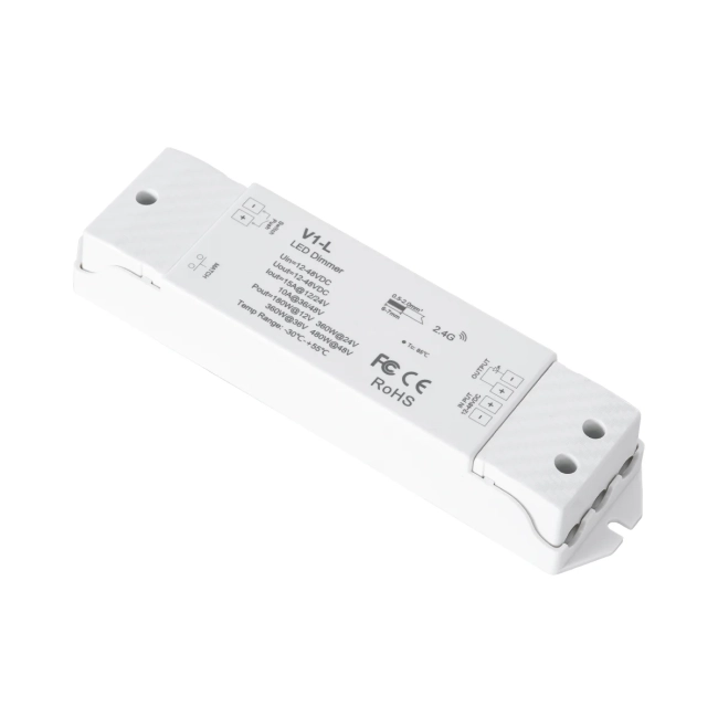  SKYDANCE-V1-L 71568 DC RF 2.4Ghz & Push Dimmer / Controller με 1 x 15A 480W Κανάλι DC 12-48V 15A 480W Max IP20 - RF 2.4Ghz & Push Dimming - Μ17.5 x Π4.5 x Υ2.5cm - 5 Χρόνια Εγγύηση