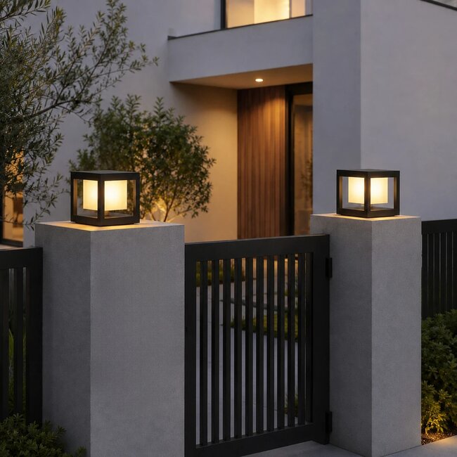 PRISM GLB-103-0017 Φωτιστικό Κολωνάκι Κήπου LED 10W 900lm 90° AC 220-240V Αδιάβροχο IP65 Θερμό Λευκό 2700K - Sanan SMD Chip - Μαύρο Ματ - Μ15 x Π15 x Υ16cm - 3 Χρόνια Εγγύηση - 6