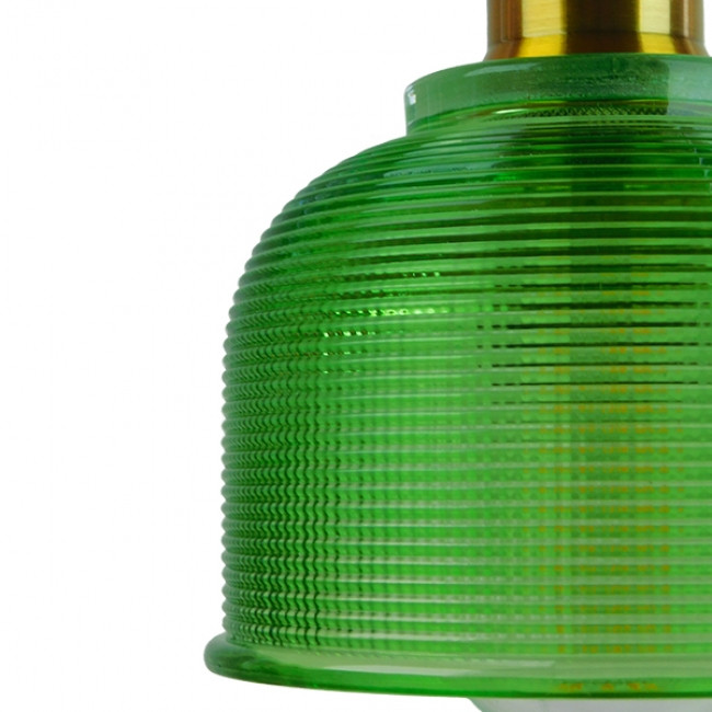 Vintage Κρεμαστό Φωτιστικό Οροφής Μονόφωτο Πράσινο Γυάλινο Διάφανο Καμπάνα με Χρυσό Ντουί Φ14  SEGRETO GREEN 01451 - 7