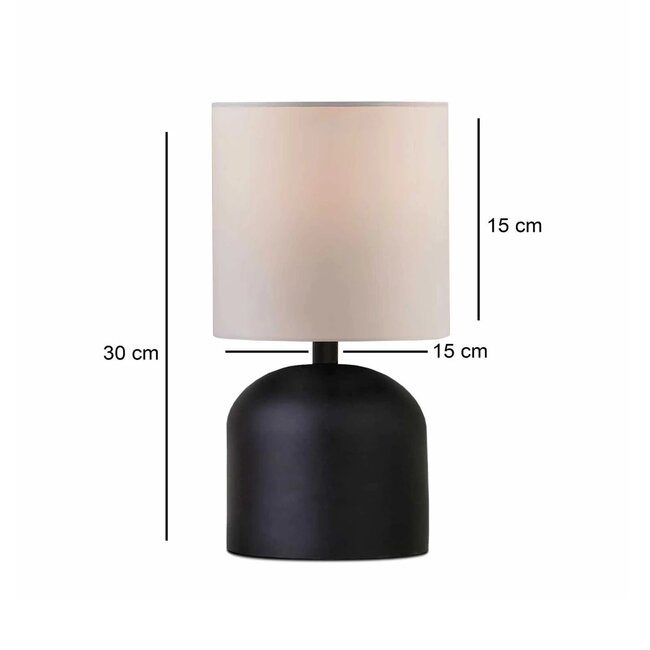 LOREN 204-0138 Μοντέρνο Eπιτραπέζιο Φωτιστικό Μονόφωτο 1 x E27 IP20 Μαύρο Μέταλλο με Μπεζ Ύφασμα - Μ15 x Π15 x Υ31cm