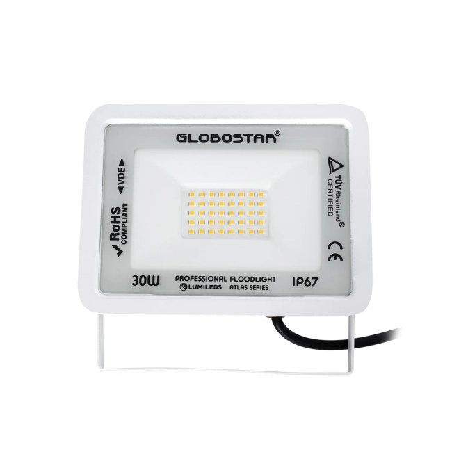  ATLAS 61415 Προβολέας LED 30W 3450lm 120° AC 220-240V Αδιάβροχο IP67 Θερμό Λευκό 2700K - Lumileds SMD Chip - TÜV Rheinland Certified - Λευκό Ματ - Μ16 x Π2.5 x Υ12.5cm - 5 Χρόνια Εγγύηση