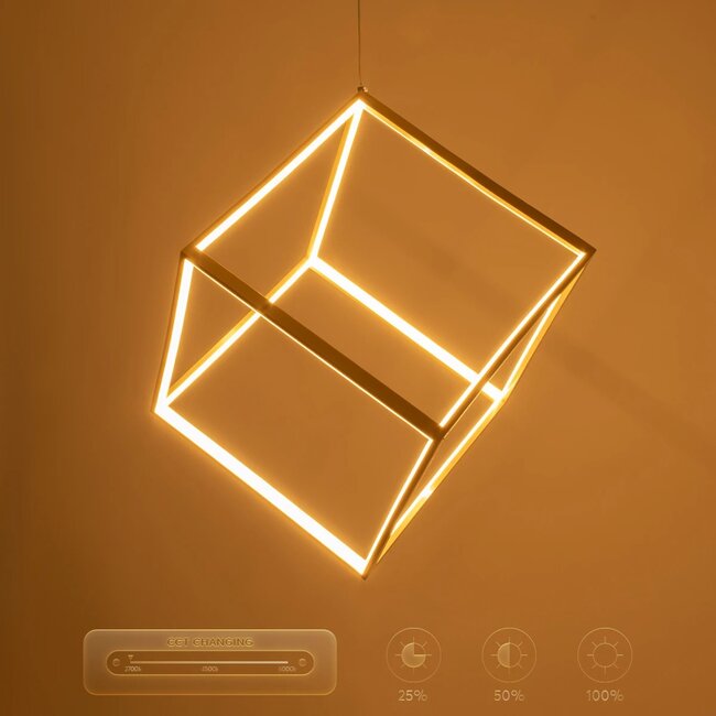 kelvo® KIBOO KLV-101-0262 Κρεμαστό Φωτιστικό Οροφής LED 36W 3600lm 360° AC 220-240V IP20 Ρυθμιζόμενο Λευκό CCT με Χειριστήριο από 2700K έως 6000K Dimmable - Lumileds SMD Chip - Χρυσό Πλατίνα - Μ40 x Π40 x Υ40cm - 3 Χρόνια Εγγύηση - 13