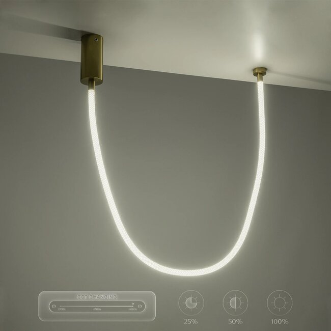 kelvo® GLOW KLV-101-0155 Κρεμαστό Φωτιστικό Οροφής LED 27W 2700lm 360° AC 220-240V IP20 Ρυθμιζόμενο Λευκό CCT με Χειριστήριο από 2700K έως 6000K Dimmable - Lumileds SMD Chip - Χρυσό Πλατίνα - Μ90 x Π9 x Υ95cm - 3 Χρόνια Εγγύηση - 15