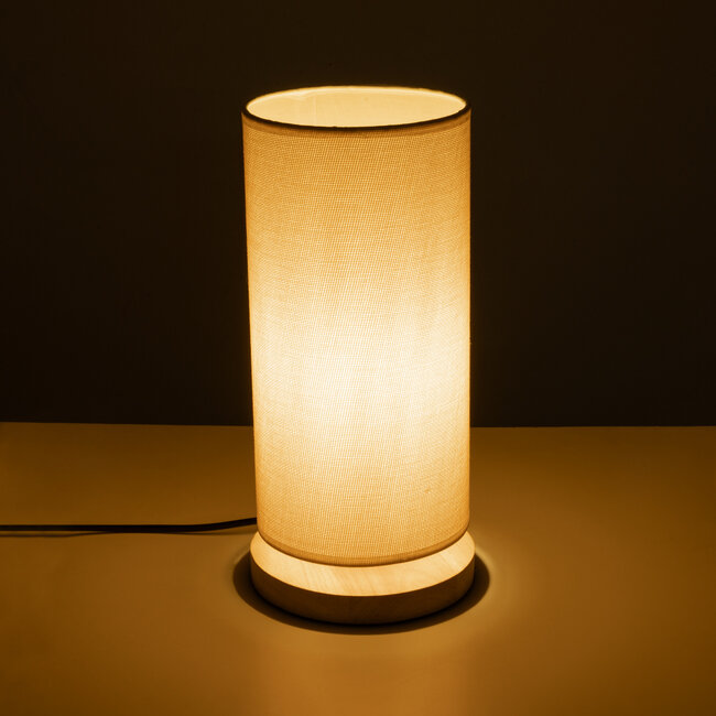 VALVERDE 02040 Μοντέρνο Επιτραπέζιο Φωτιστικό Μονόφωτο 1 x E27 AC220-240V IP20 - Φ15 x Υ30cm - Μπεζ Ξύλινη Βάση με Μπεζ ΠλεκτόΚαπέλο - 5 Χρόνια Εγγύηση