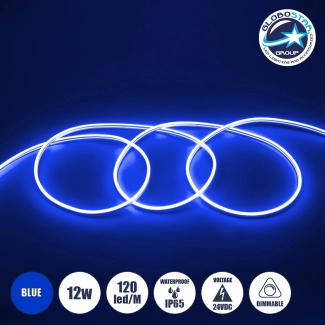 70565 OVALE 120° Degree Neon Flex Epistar LED SMD 2835 1m 12W/m 120LED/m 1212lm/m 120° DC 24V Αδιάβροχη IP68 Μπλε Dimmable