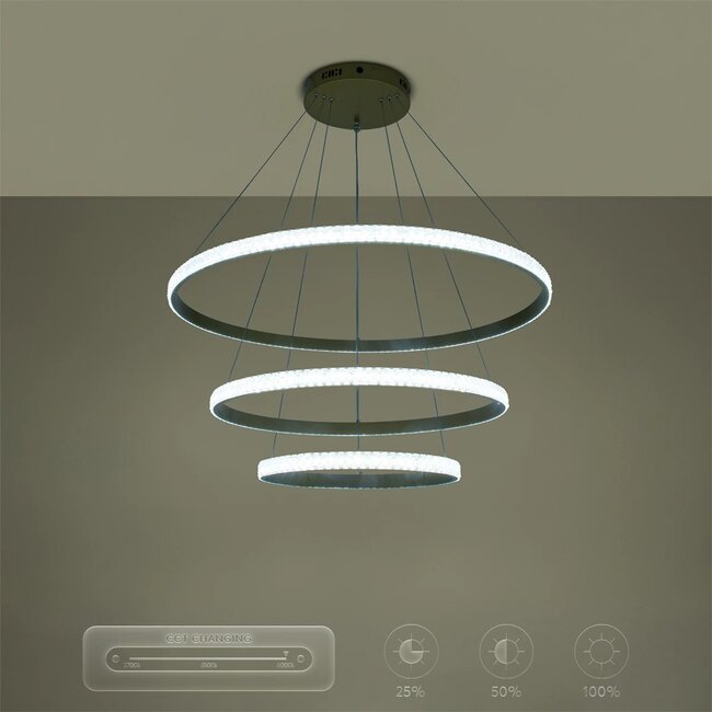kelvo® DIAMOND KLV-101-0240 Κρεμαστό Φωτιστικό Οροφής LED 120W 12000lm 180° AC 220-240V IP20 Ρυθμιζόμενο Λευκό CCT με Χειριστήριο από 2700K έως 6000K Dimmable - Lumileds SMD Chip - Χρυσό Πλατίνα - Μ80 x Π80 x Υ80cm - 3 Χρόνια Εγγύηση - 15