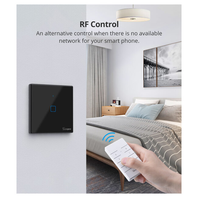 80131  SONOFF T2EU2C-RF - 433MHz Wireless Smart Wall Touch Button Switch AC 100-240V Max 4A (2A/Way) 2 Way - RF Series - 9