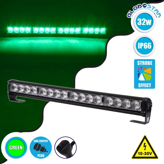 85273 PRO Series Μπάρα Σήμανσης Οχήματος Security - Ασφαλείας για Αυτοκίνητα & Φορτηγά 16 Προγραμμάτων Φωτισμού STROBE LED SMD 3030 32W DC 10-30V Αδιάβροχη IP66 Πράσινο 85273 PRO Series Μπάρα Σήμανσης Οχήματος Security - Ασφαλείας για Αυτοκίνητα & Φορτηγά 16 Προγραμμάτων Φωτισμού STROBE LED SMD 3030 32W DC 10-30V Αδιάβροχη IP66 Πράσινο