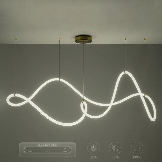 kelvo® GLOW KLV-101-0157 Κρεμαστό Φωτιστικό Οροφής LED 65W 6500lm 360° AC 220-240V IP20 Ρυθμιζόμενο Λευκό CCT με Χειριστήριο από 2700K έως 6000K Dimmable - Lumileds SMD Chip - Χρυσό Πλατίνα - Μ150 x Π70 x Υ90cm - 3 Χρόνια Εγγύηση - 18