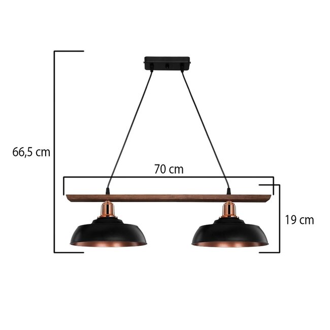 LOAN 203-0290 Μοντέρνο Κρεμαστό Φωτιστικό Οροφής με Ντουί 2 x E27 AC 220-240V IP20 - Μαύρο & Μπρονζέ - Μ70 x Π25.5 x Υ19cm - 3