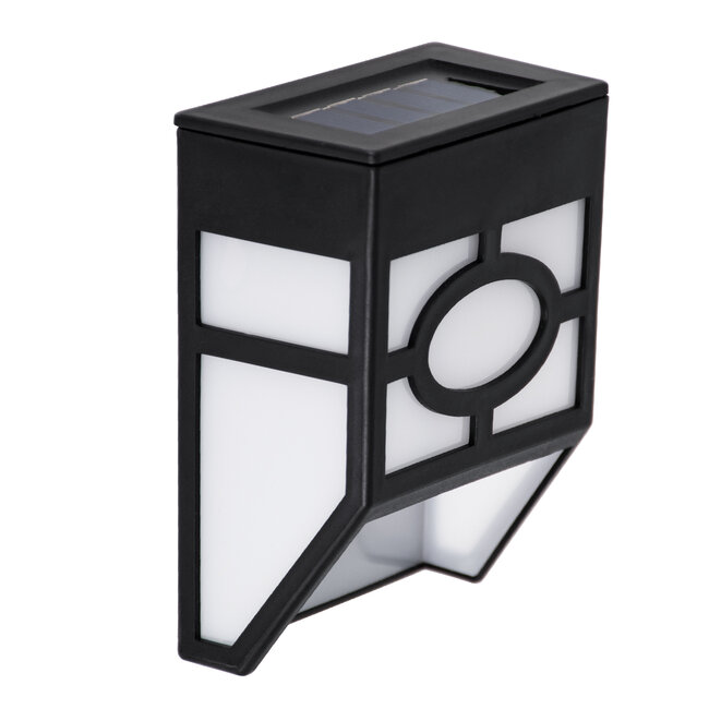 85707 ΣΕΤ 4 Τεμαχίων Αυτόνομα Ηλιακά Φωτιστικά Τοίχου Μαύρα-Λευκά LED SMD 1W 100lm με Ενσωματωμένη Μπαταρία 600mAh - Φωτοβολταϊκό Πάνελ με Αισθητήρα Ημέρας-Νύχτας Αδιάβροχα IP65 Θερμό Λευκό 3000K
