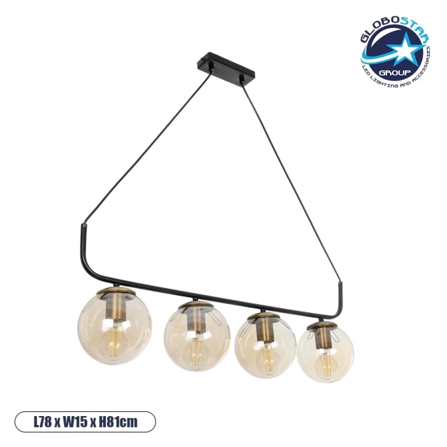 LATTICE 203-0018 Μοντέρνο Φωτιστικό Ράγα Πολύφωτο 4 x E27 IP20 Μαύρο Μέταλλο με Φιμέ Γυάλινες Μπάλες - Μ78 x Π35 x Υ62cm LATTICE 203-0018 Μοντέρνο Φωτιστικό Ράγα Πολύφωτο 4 x E27 IP20 Μαύρο Μέταλλο με Φιμέ Γυάλινες Μπάλες - Μ78 x Π35 x Υ62cm