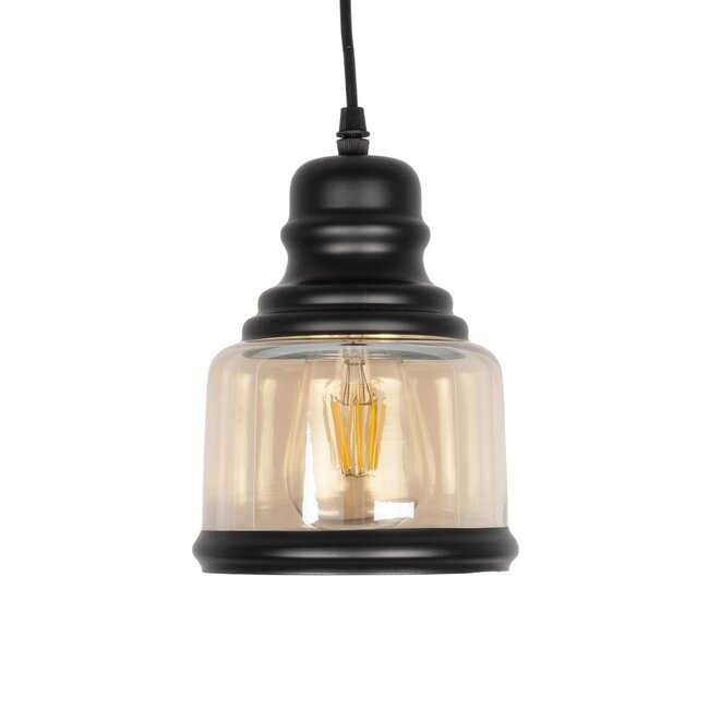 OLIVER 999-0187 Vintage Κρεμαστό Φωτιστικό Οροφής με Ντουί 1 x E27 AC 220-240V IP20 - Μελί & Μαύρο - Μ15 x Π15 x Υ21.5cm - 4