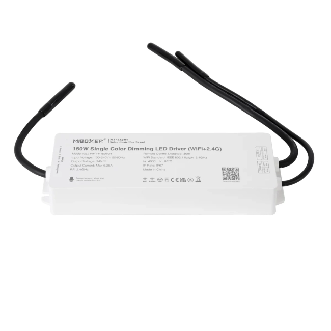MiBOXER-WP1-P150V24 71438 DC Smart Wifi & RF 2.4Ghz & Push Dimming Power Supply Τροφοδοτικό SELV & Controller / Dimmer All in One AC100-240V σε DC 24V 1 x 6.25A 150W - Max 6.25A 150W - Αδιάβροχο IP67 Μ22.5 x Π7 x Υ3.5cm - 3 Years Warranty - 4