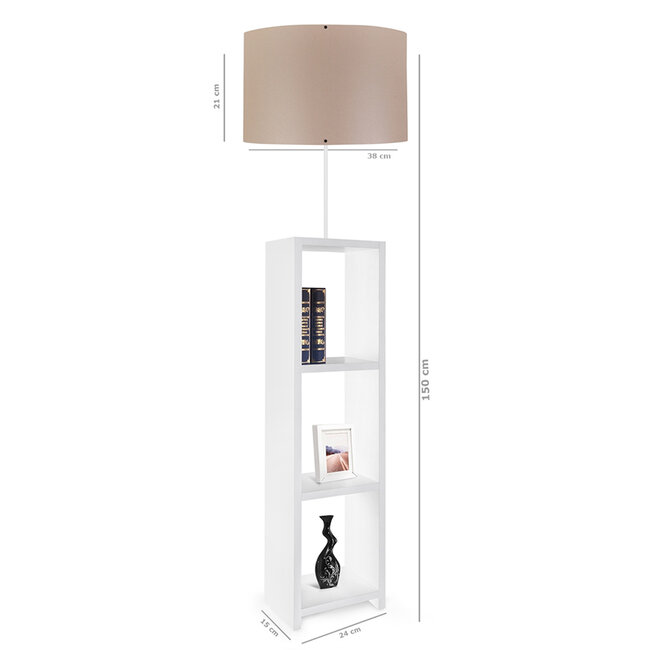 WOODO 204-0052 Μοντέρνο Eπιδαπέδιο Φωτιστικό Μονόφωτο 1 x E27 IP20 Λευκό Ξύλο με Μπεζ Ύφασμα - Μ38 x Π38 x Υ150cm