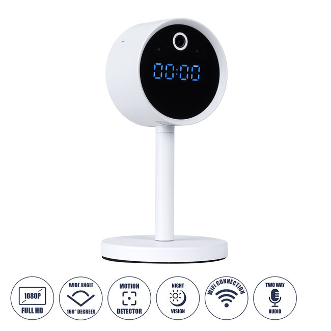 86006 Rechargeable Table Camera WiFi HD 1080P 160° 1500mAh Two Way Audio Motion Detection & Digital Clock - Επαναφορτιζόμενη Επιτραπέζια Κάμερα WiFi HD 1080P 160° 1500mAh Διπλή Κατέυθυνση Ομιλίας Ανιχνευτή Κίνησης & Ψηφιακό Ρολόι - Λευκό - 2