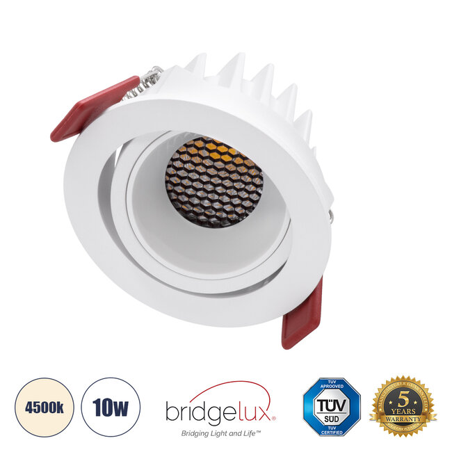 LEO-R 60284 Χωνευτό LED Spot Downlight TrimLess Φ8.5cm 10W 1300lm 38° AC 220-240V IP20 Φ8.5 x Υ6.6cm - Στρόγγυλο - Κινούμενο - Λευκό & Anti-Glare HoneyComb - Φυσικό Λευκό 4500K - Bridgelux COB - 5 Years Warranty - 2