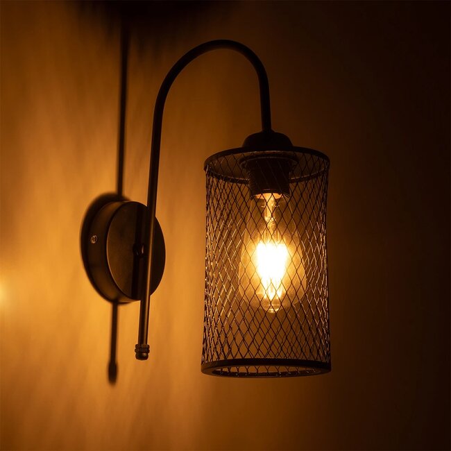 HANDANG 201-0123 Vintage Φωτιστικό Τοίχου - Απλίκα με Ντουί 1 x E27 AC 220-240V IP20 - Μαύρο - Μ12 x Π24 x Υ34cm