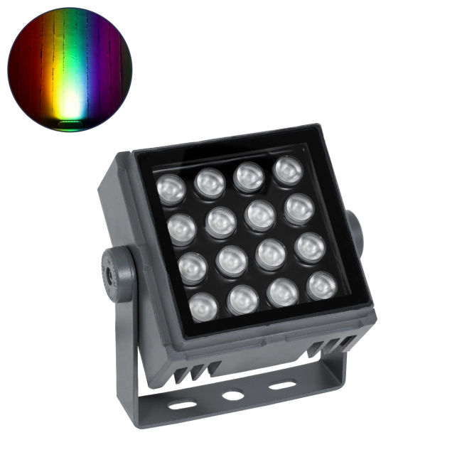  FLOODTINY 90370 Προβολέας Σποτ Wall Washer LED 27W 2295lm 3° DC 24V Αδιάβροχο IP65 Πολύχρωμο RGBW Dimmable DMX512 - Bridgelux SMD Chip - Γκρι Ανθρακί - Μ13.8 x Π16.4 x Υ7cm - 3 Χρόνια Εγγύηση