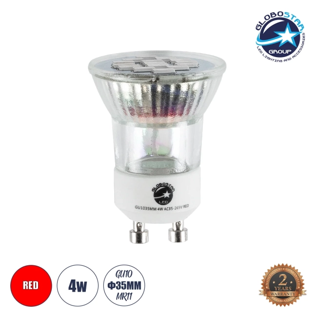 76009 Σποτ LED GU10 MR11 4W 300lm 120° AC 85-265V με Λευκό Γαλακτερό Γυαλί Κόκκινο - 2 Χρόνια Εγγύηση 76009 Σποτ LED GU10 MR11 4W 300lm 120° AC 85-265V με Λευκό Γαλακτερό Γυαλί Κόκκινο - 2 Χρόνια Εγγύηση