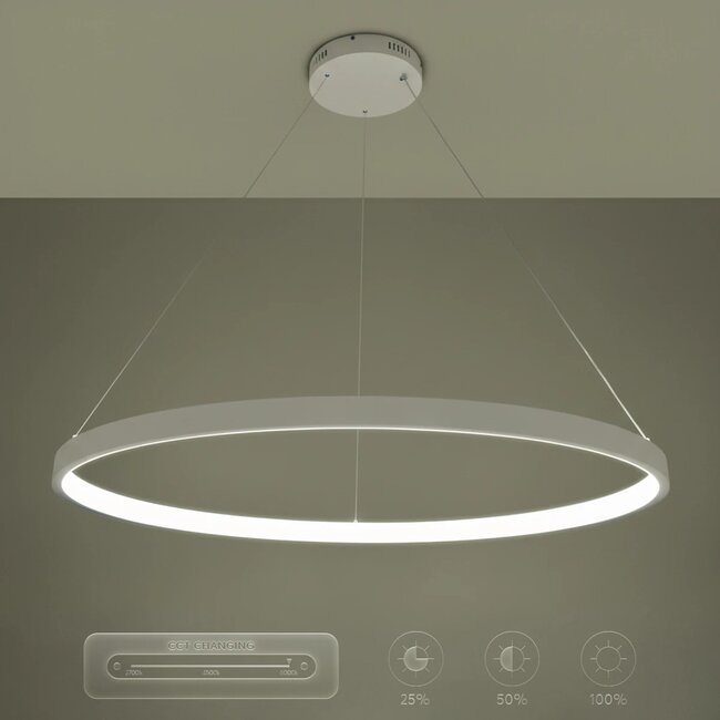 kelvo® NEMESIS KLV-101-0215 Κρεμαστό Φωτιστικό Οροφής LED 75W 7500lm 180° AC 220-240V IP20 Ρυθμιζόμενο Λευκό CCT με Χειριστήριο από 2700K έως 6000K Dimmable - Lumileds SMD Chip - Λευκό Ματ - Μ100 x Π100 x Υ4cm - 3 Χρόνια Εγγύηση - 13