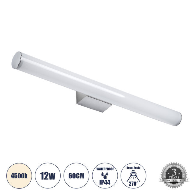 MABEL 60430 Μοντέρνο Φωτιστικό Τοίχου - Απλίκα Καθρέπτη Μπάνιου - Πίνακα LED 12W 1400lm 270° AC 220-240V IP44 Μ60 x Π10 x Υ5cm - Φυσικό Λευκό 4500K - Χρώμιο Νίκελ