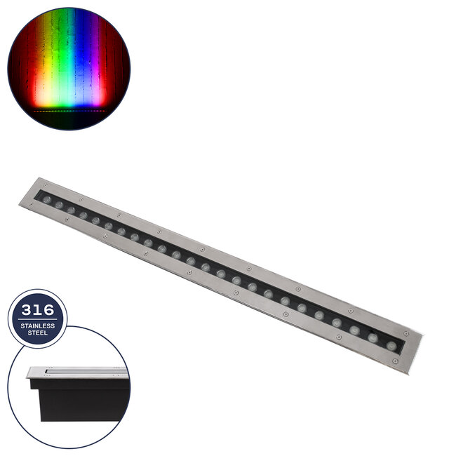 UNDERGROUND-REMVI 90195 Χωνευτή Μπάρα Φωτισμού Wall Washer LED 24W 2040lm 10° DC 24V Αδιάβροχο IP68 RGBW Dimmable DMX512 - Ανοξείδωτο Ατσάλι 304 - Μ100 x Π9 x Υ7.2cm/ Q98.2 x 7.6cm - 3 Χρόνια Εγγύηση