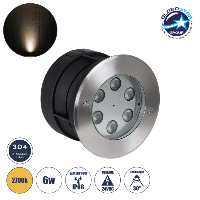 UNDERWATERYUNI 90417 Υποβρύχιο Χωνευτό Σποτ για Σιντριβάνια/Πισίνες LED 6W 540lm 30° DC 24V Αδιάβροχο IP68 Θερμό Λευκό 2700K Dimmable - Bridgelux SMD Chip - Ανοξείδωτο Ατσάλι SS304 - Μ15 x Π15 x Υ10cm / Q14cm - 3 Χρόνια Εγγύηση