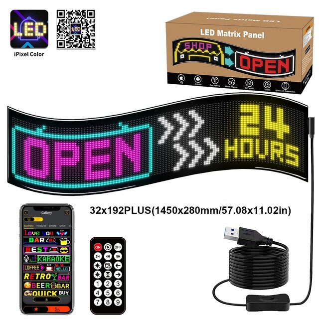 MATRIX GLB-106-0012 Εύκαμπτη Κυλιόμενη Ψηφιακή Επιγραφή 145x28cm P7 192x32 Pixel LED 20W AC 220-240V Αδιάβροχο IP65 Πολύχρωμο RGB - Bluetooth Control μέσω iPIXEL APP - Μ145 x Π0.4 x Υ28cm - 2 Χρόνια Εγγύηση