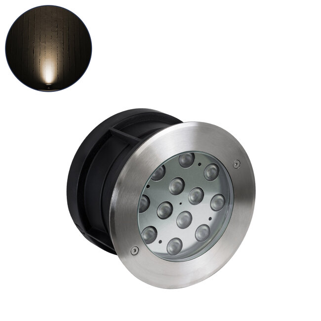 UNDERWATER-TUNI 90420 Υποβρύχιο Χωνευτό Φωτιστικό Σποτ Ειδικό για Σιντριβάνια LED 12W 1080lm 30° DC 24V Αδιάβροχο IP68 Φ18 x Υ11cm Θερμό Λευκό 2700K - Ανοξείδωτο Ατσάλι - 3 Years Warranty