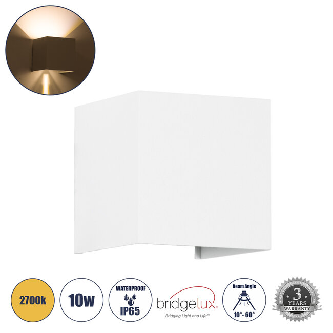 AXIS-S 60560 Φωτιστικό Τοίχου - Απλίκα Αρχιτεκτονικού Φωτισμού Εξωτερικού Χώρου Up & Down LED 10W 1150lm 10 έως 60° AC 220-240V Αδιάβροχο IP65 Μ10 x Π10 x Υ10cm - Θερμό Λευκό 2700K - Λευκό