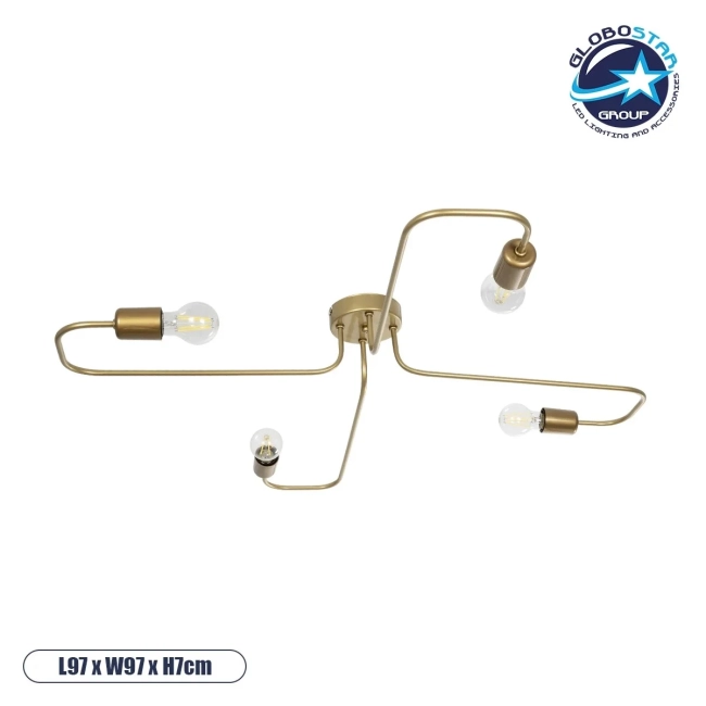 MOORNA 201-0065 Vintage Φωτιστικό Οροφής με Ντουί 4 x E27 AC 220-240V IP20 - Χρυσό - Μ97 x Π97 x Υ7cm MOORNA 201-0065 Vintage Φωτιστικό Οροφής με Ντουί 4 x E27 AC 220-240V IP20 - Χρυσό - Μ97 x Π97 x Υ7cm