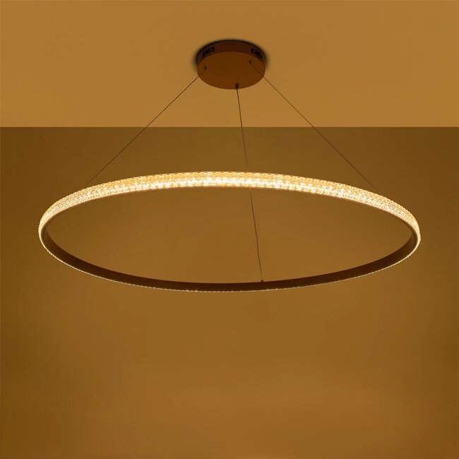 kelvo® DIAMOND KLV-101-0234 Κρεμαστό Φωτιστικό Οροφής LED 75W 7500lm 180° AC 220-240V IP20 Ρυθμιζόμενο Λευκό CCT με Χειριστήριο από 2700K έως 6000K Dimmable - Lumileds SMD Chip - Χρυσό Πλατίνα - Μ100 x Π100 x Υ3cm - 3 Χρόνια Εγγύηση - 11