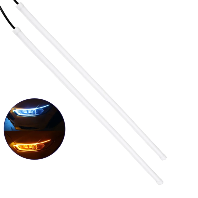  DRL 81724 Φώτα Ημέρας DRL & Φλας LED 8W/16W 700lm/1400lm 200° DC 12V Αδιάβροχο IP65 Ψυχρό Λευκό 6000K & Πορτοκαλί - Μ45 x Π1.3 x Υ1.3cm - Πακέτο 2 Τεμαχίων - 1 Χρόνο Εγγύηση