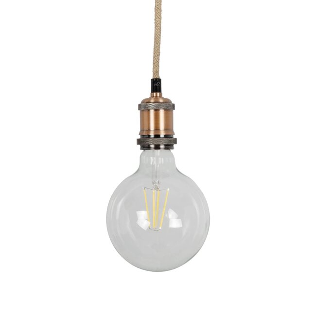 WHIP 77662 Μοντέρνο DIY Φωτιστικό με Υφασμάτινο Καλώδιο, Ντουί 1 x E27, Διακόπτη On/Off & Πρίζα AC 220-240V IP20 - Μπεζ & Χάλκινο - Μ150 x Π4 x Υ4cm - 4