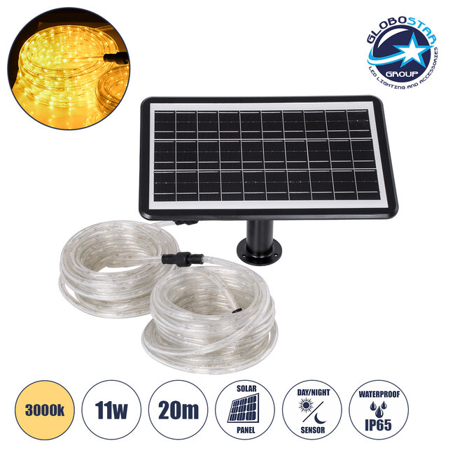 90257 Αυτόνομο Ηλιακό Σετ Φωτοσωλήνα 20m LED 11W 1540lm με Ενσωματωμένη Μπαταρία 10000mAh - Φωτοβολταϊκό Πάνελ & Αισθητήρα Ημέρας-Νύχτας Αδιάβροχο IP65 - Θερμό Λευκό 3000K