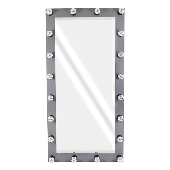 MAKEUP MIRROR-160x80-6 Μοντέρνος Καθρέπτης Μακιγιάζ με Πλαίσιο Φυσικού Ξύλου με Διακόπτη On/Off 20 x E27 AC220-240V - Μ80 x Π7 x Υ160cm - Γκρι Ανθρακί