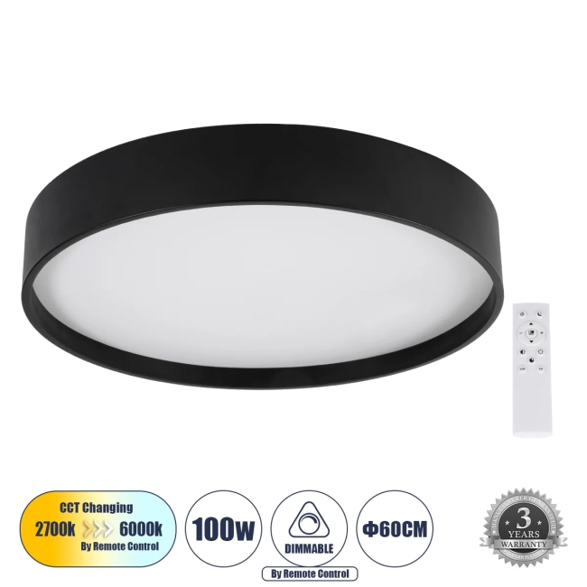 NARNIA 61259 Μοντέρνο Φωτιστικό Οροφής LED 100W 10000lm 120° AC 220-240V IP20 Ρυθμιζόμενο Λευκό CCT με Χειριστήριο από 2700K έως 6000K Dimmable - Lumileds SMD Chip - Μαύρο Ματ - Μ60 x Π60 x Υ10cm - 3 Χρόνια Εγγύηση NARNIA 61259 Μοντέρνο Φωτιστικό Οροφής LED 100W 10000lm 120° AC 220-240V IP20 Ρυθμιζόμενο Λευκό CCT με Χειριστήριο από 2700K έως 6000K Dimmable - Lumileds SMD Chip - Μαύρο Ματ - Μ60 x Π60 x Υ10cm - 3 Χρόνια Εγγύηση