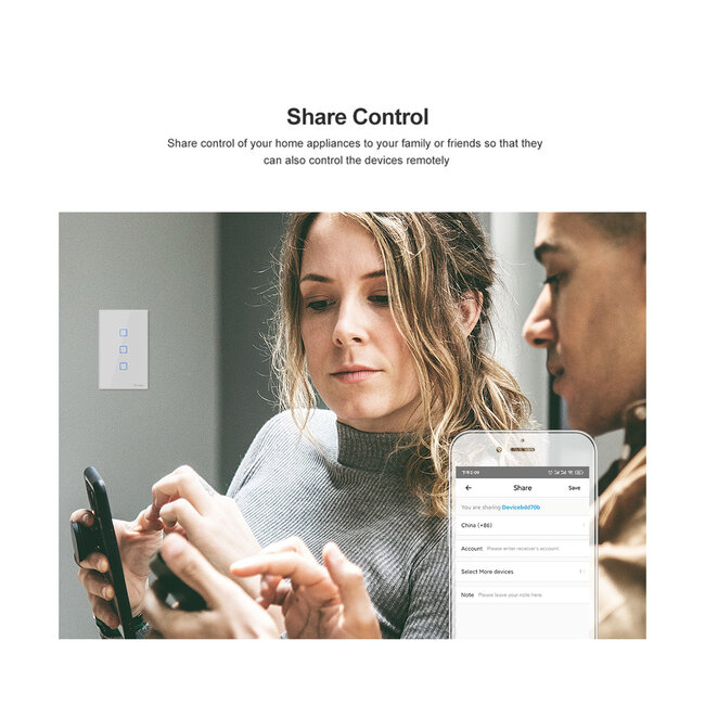 80131  SONOFF T2EU2C-RF - 433MHz Wireless Smart Wall Touch Button Switch AC 100-240V Max 4A (2A/Way) 2 Way - RF Series - 16